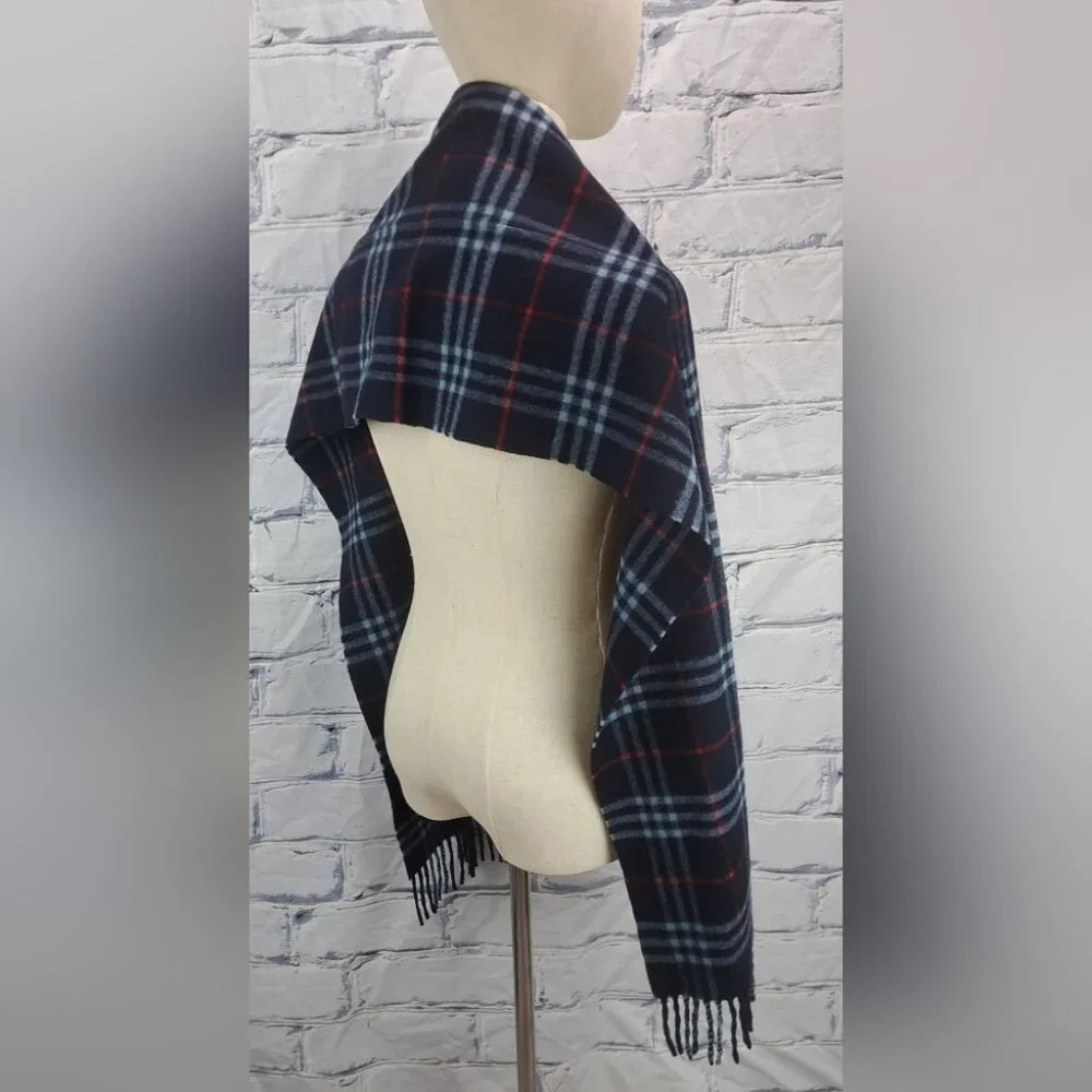 Burberry Men's Scarf Navy Nova Check Vintage Y2K 90s Lambswool England 13